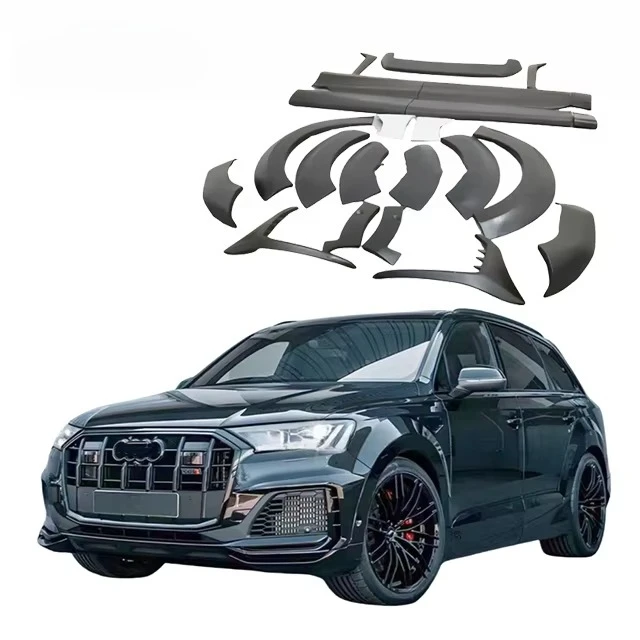 لأودي Q7 SQ7 2020-2023 ABT نمط ترقية طقم الجسم الواسع درابزين مضيئة الجانب تنورة الخلفية الذيل المفسد الناشر