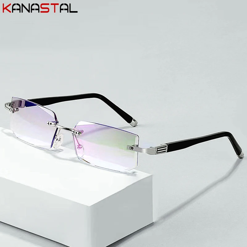 Men Metal Rimless Reading Glasses Hyperopia Presbyopic Eyewear Women Anti Blue Light Blocking Lenses Computer Eyeglasses Frame