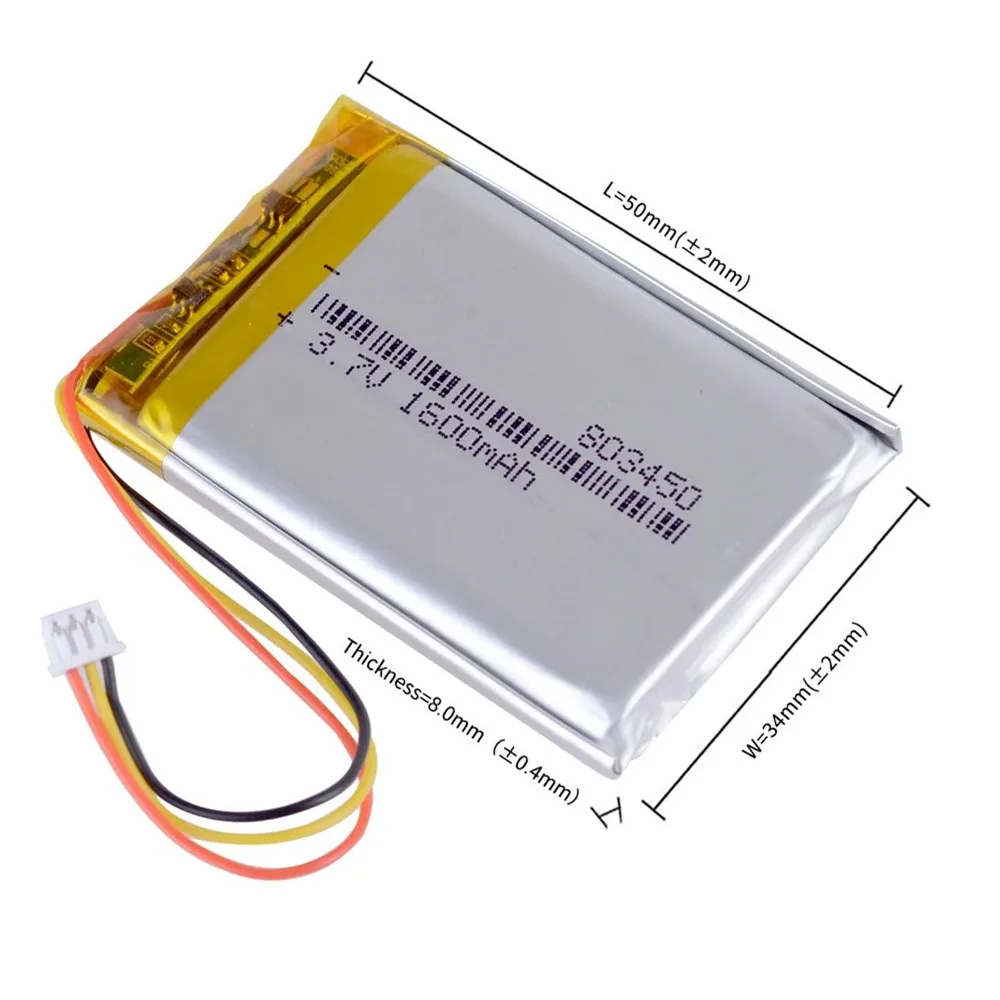 3.7V 1600mAh 803450 Lithium Polymer Rechargeable Battery JST 1.25mm 3P Plug For Logitech G533 G933 G533S G933S G935 G635 G633