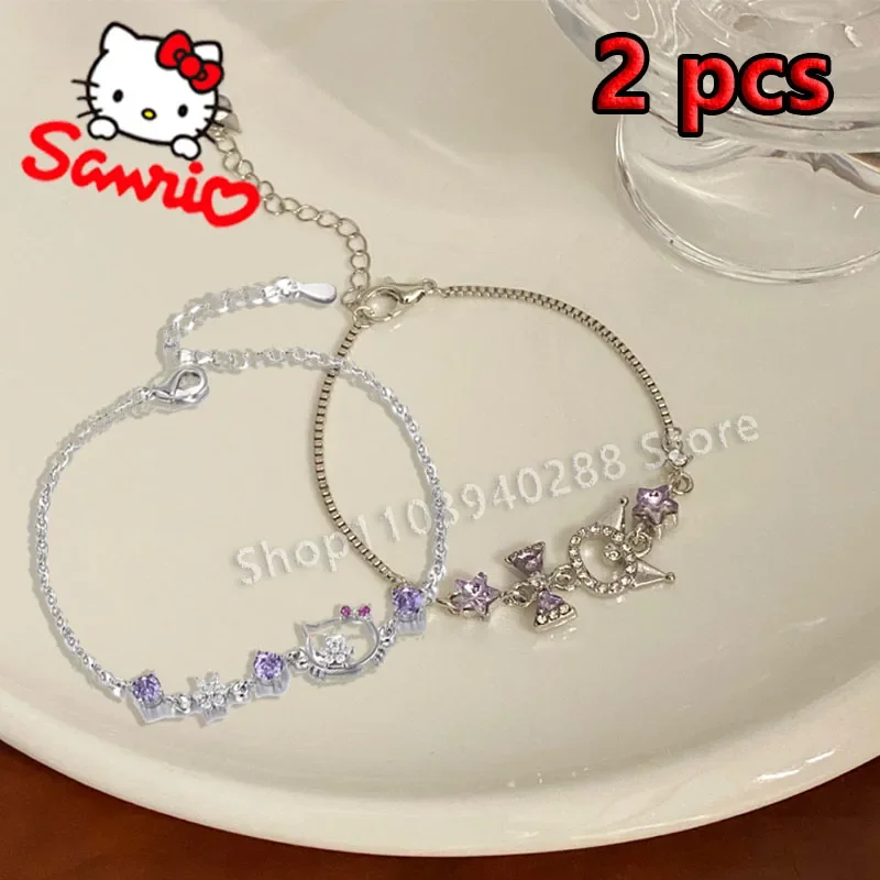 Kawaii Sanrio Kuromi Bracelet Cartoon Anime Hello Kitty Fashion Accessories Charms Jewelry for Girls Woman New Year Gifts