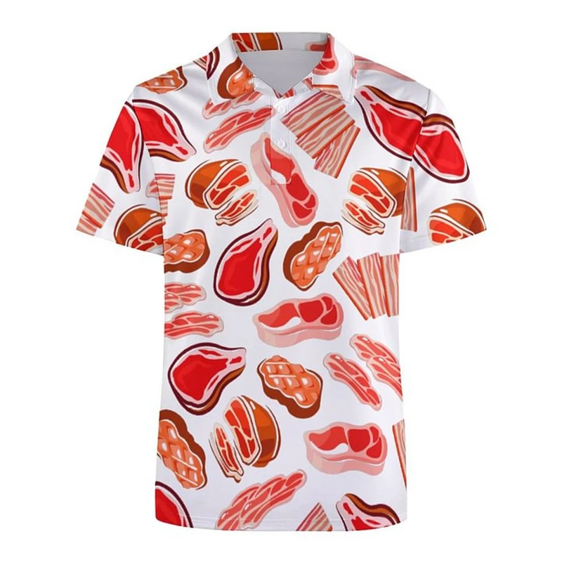 Creative Food Hot Dog Meat Pizza Polo Shirt For Men Harajuku 3D Print Short Sleeve Cool Street Button Lapel Tee Shirts Clothes