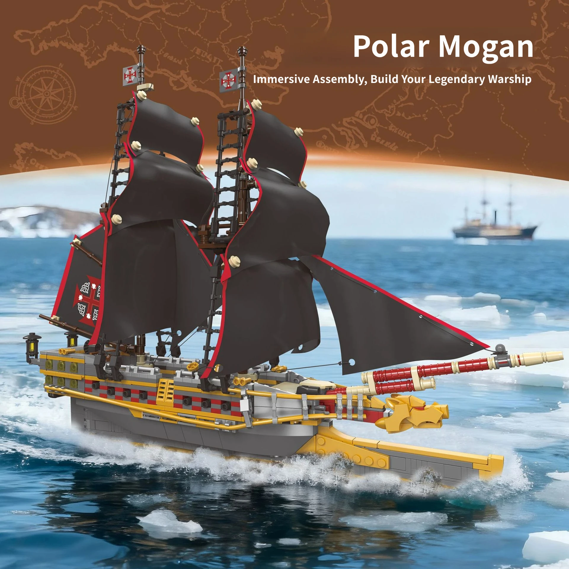 X78003 Polar Morrigan Pirate Ship Model Ornament Building Blocks Toy Small Bricks DIY Assembly Puzzle Gift for Adult Collect