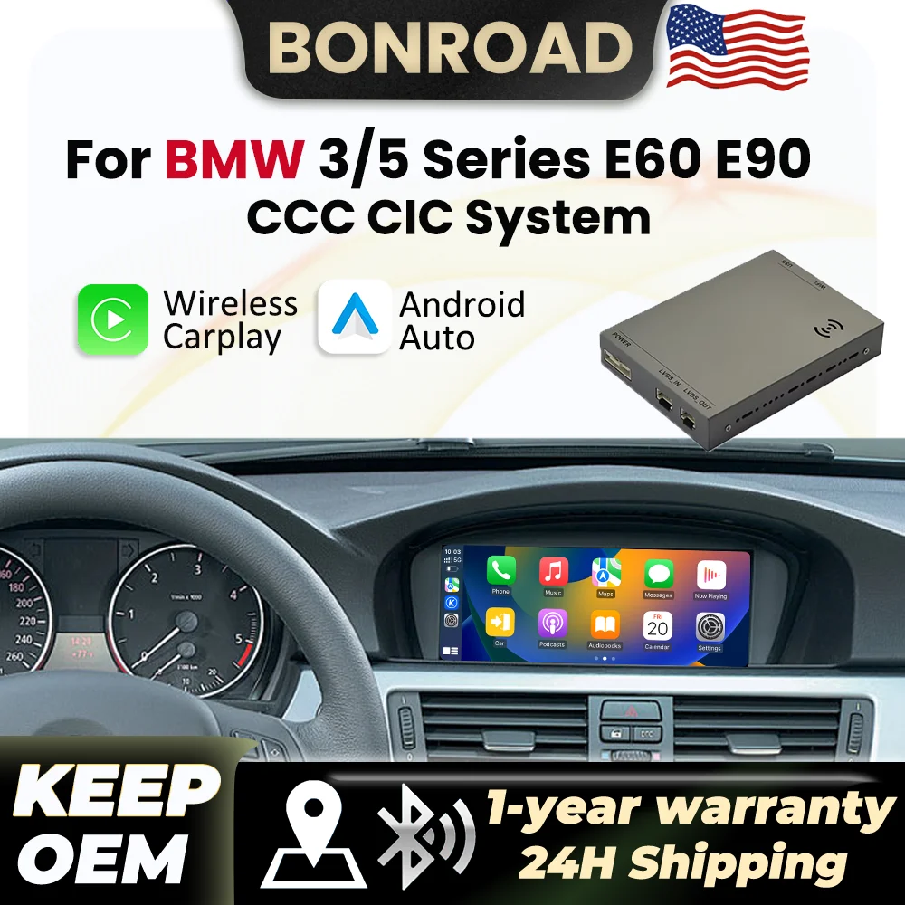 BONROAD Wireless CarPlay Decoder For BMW 5 3 Series E60 E61 E62 E63 E64 E90 E91 E92 E93 CCC CIC With Android Auto Mirror Link AirPlay BT GPS Navigation Module