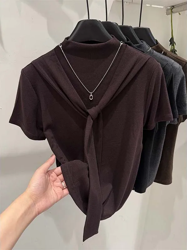 Afslankend of Sve T-irt Dames vroege herfst Nieuw Sle oulder Design Sensation Top Koreaans Sle Commute-patroon