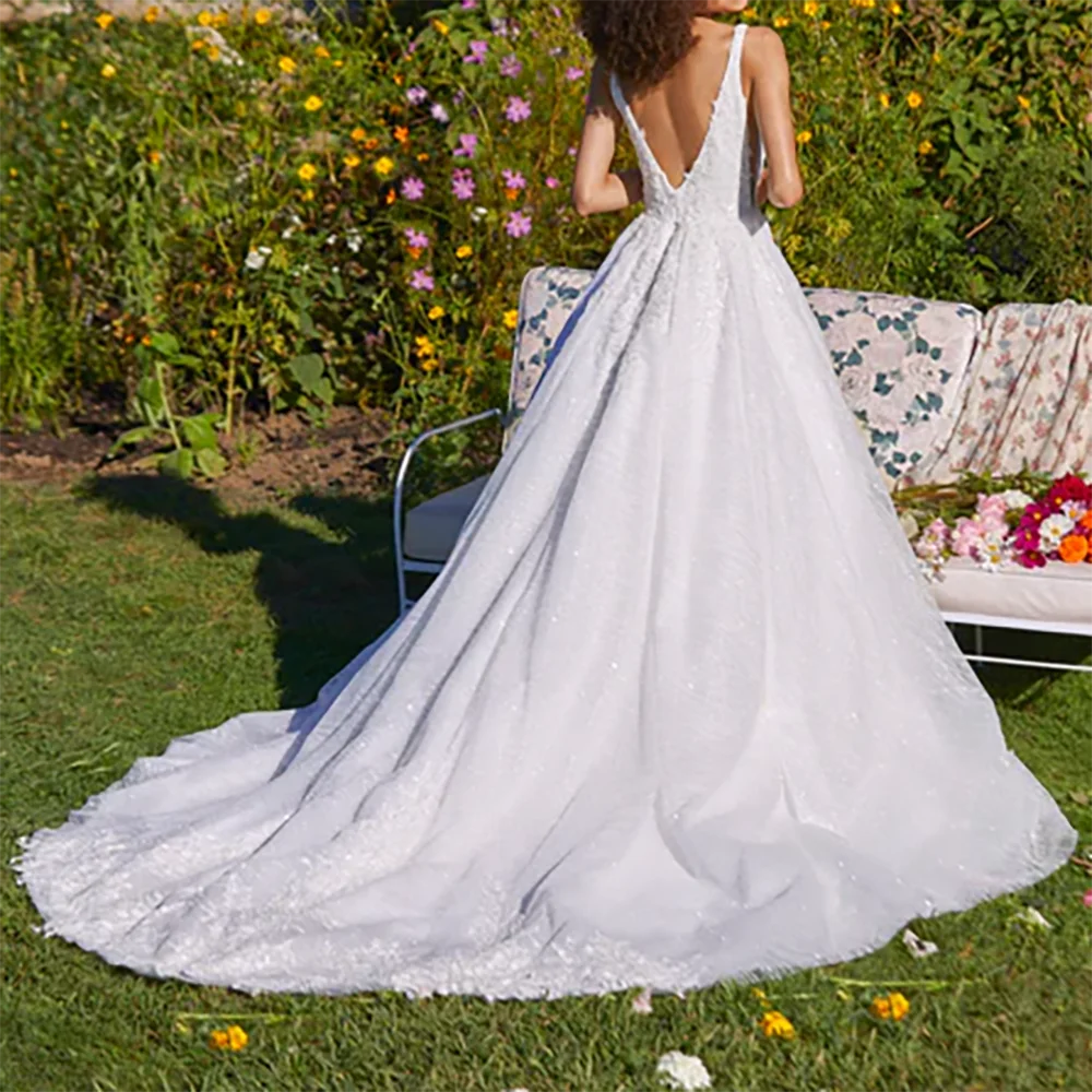 クラシックスクープカラーノースリーブビーズバックレスAライン花嫁のウェディングドレスブライダルドレスカスタマイズ