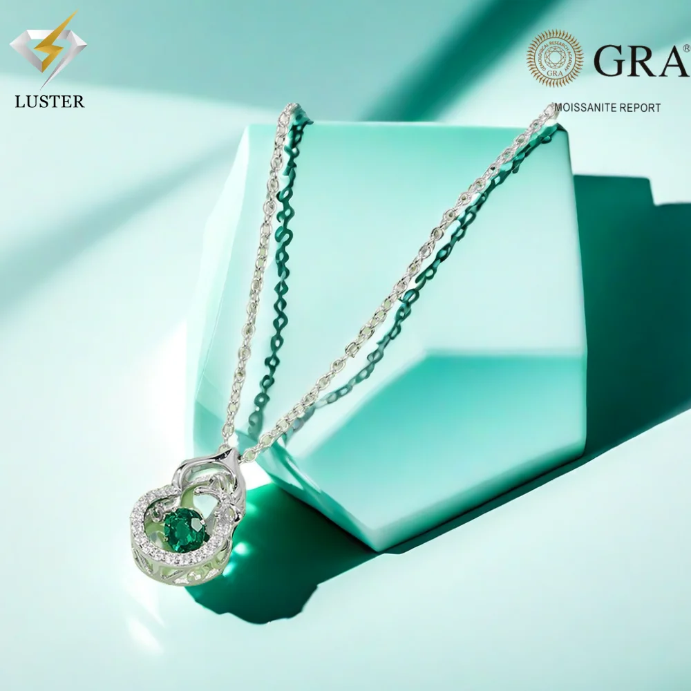 LUSTER D Cultivate emerald-green Pendant  Original s925 Sterling Silver Plated 18k White Gold with GRA Pendant for Women