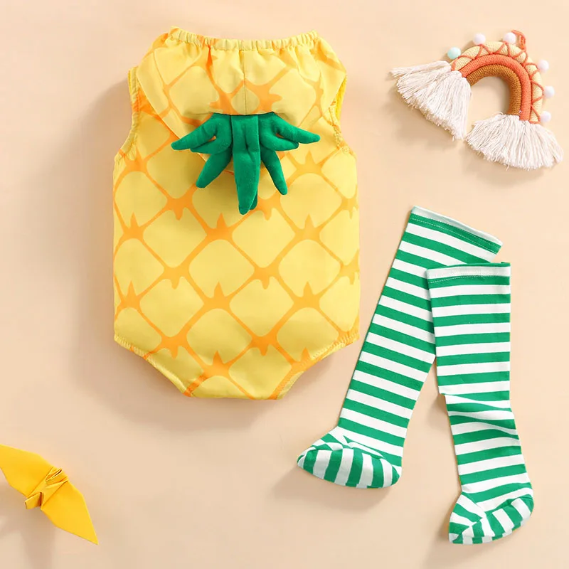 Toddler Baby Clothes Avocado Fruit Costume Photography Props Pineapple Romper Baby Boy Girl Striped Socks Cosplay Costume