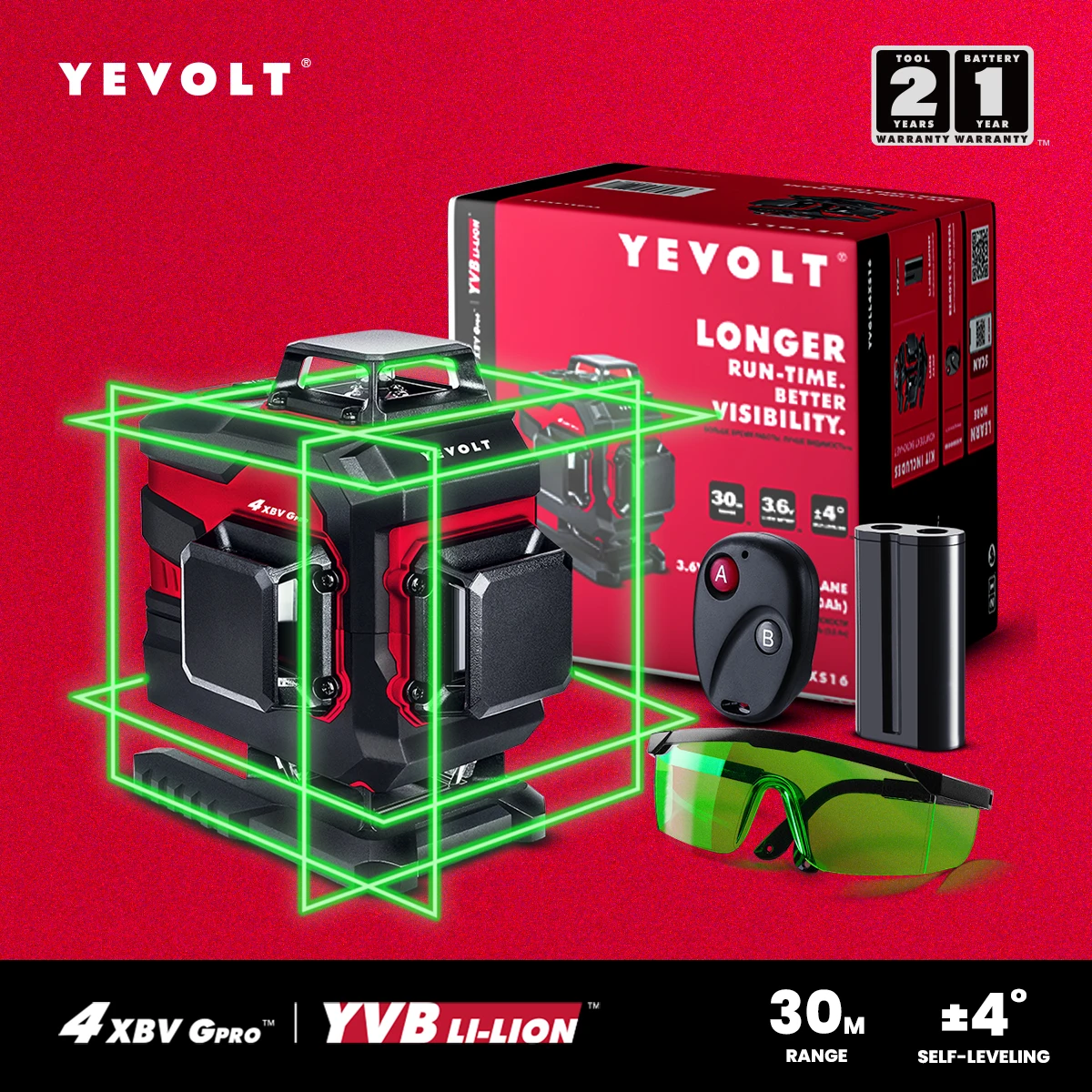 

YEVOLT YVGLL4XS16 4-Plane 16-Line Laser Level Generator Full-Spectrum Warehouse Floor Marking High Precision 30m Woring Range