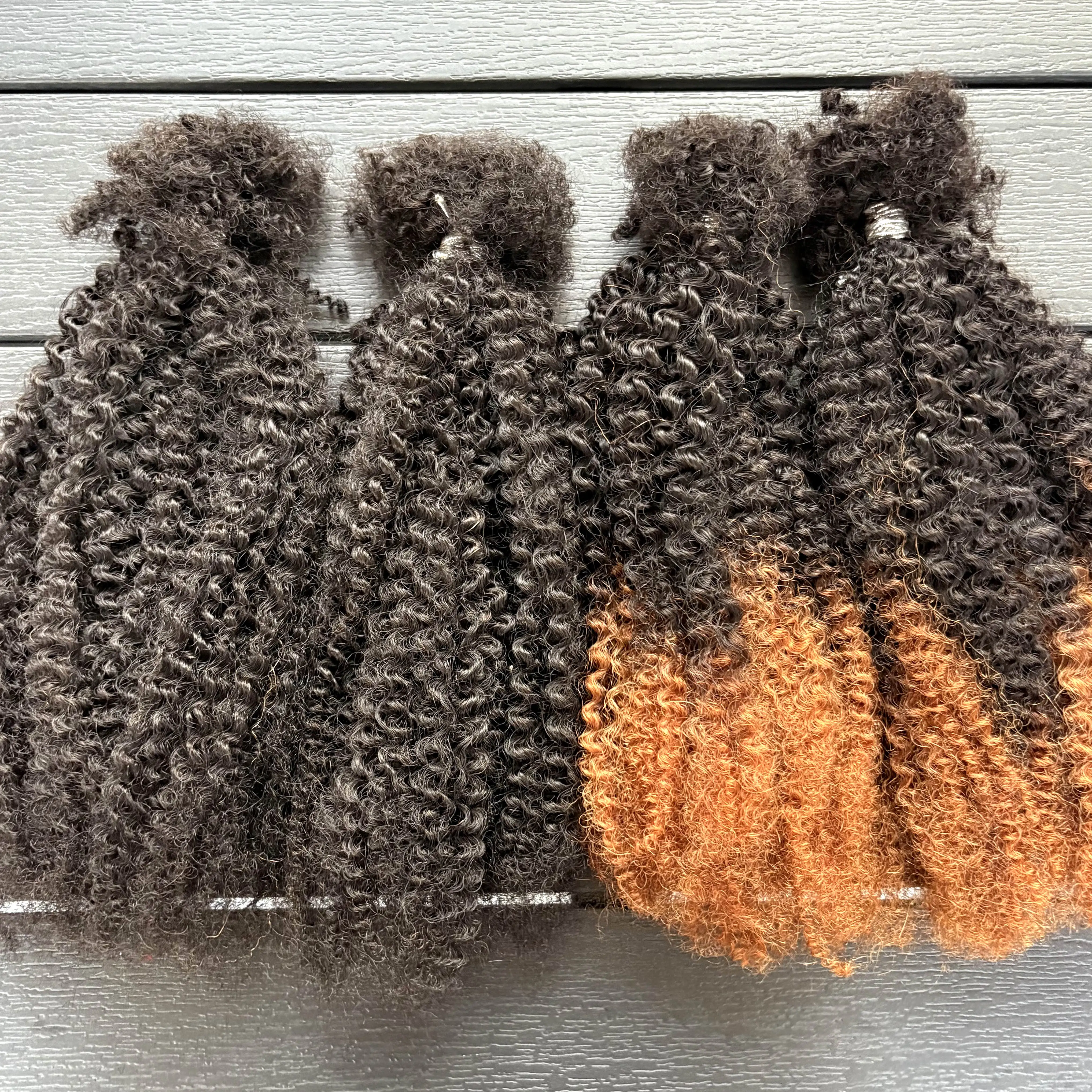 16Inch 30g/Bundle Ombre Afro Kinky Curly Human Hair Bulk Extension No Weft for Permanent Micro Locs/Twists/Braids/Repair Locs