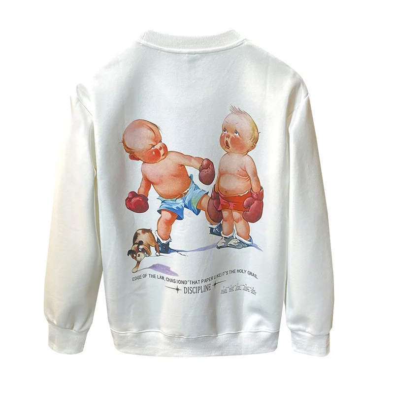 Casual Trui Met Ronde Hals Heren Herfst En Winter Losse Trendy Cartoon Print 2024 Nieuwe Trui Mode Knappe Street Top