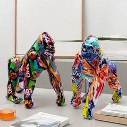 Creative Painted Graffiti Colorful Gorilla Statue Creative Decorative Crafts Home Porch Wine Cabinet TV Cabinet Decoration Gift