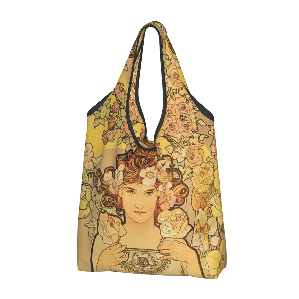 Alphonse Mucha Ablum Diary Grocery Bag Durable Large Reusable Recycle Foldable Heavy Duty Retro Beauty Women Shopping Eco Bag