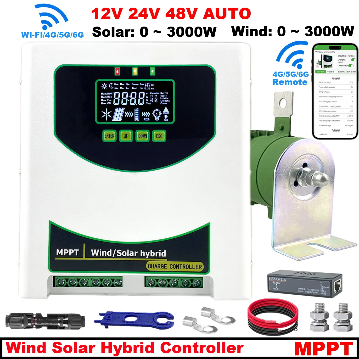 

4500W Dual MPPT Wind Solar Power Charge Controller 70A Booster Charging Regulator With Dump Load RS485 For 12V 24V 48V Lifepo4