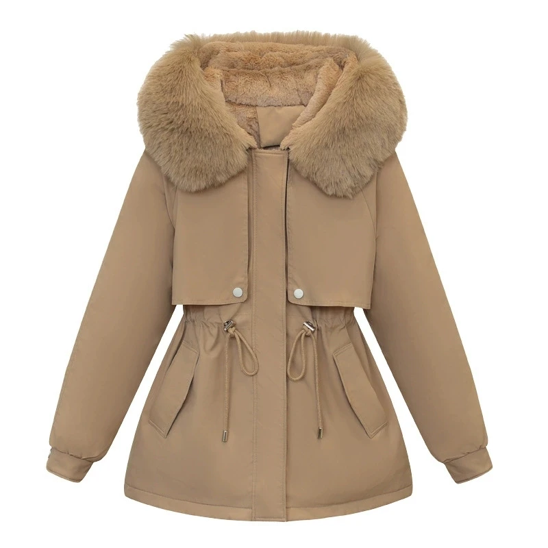 Casaco de inverno 2025 nova jaqueta de algodão grosso feminino médio longo versão coreana gola de pele casaco feminino quente parka