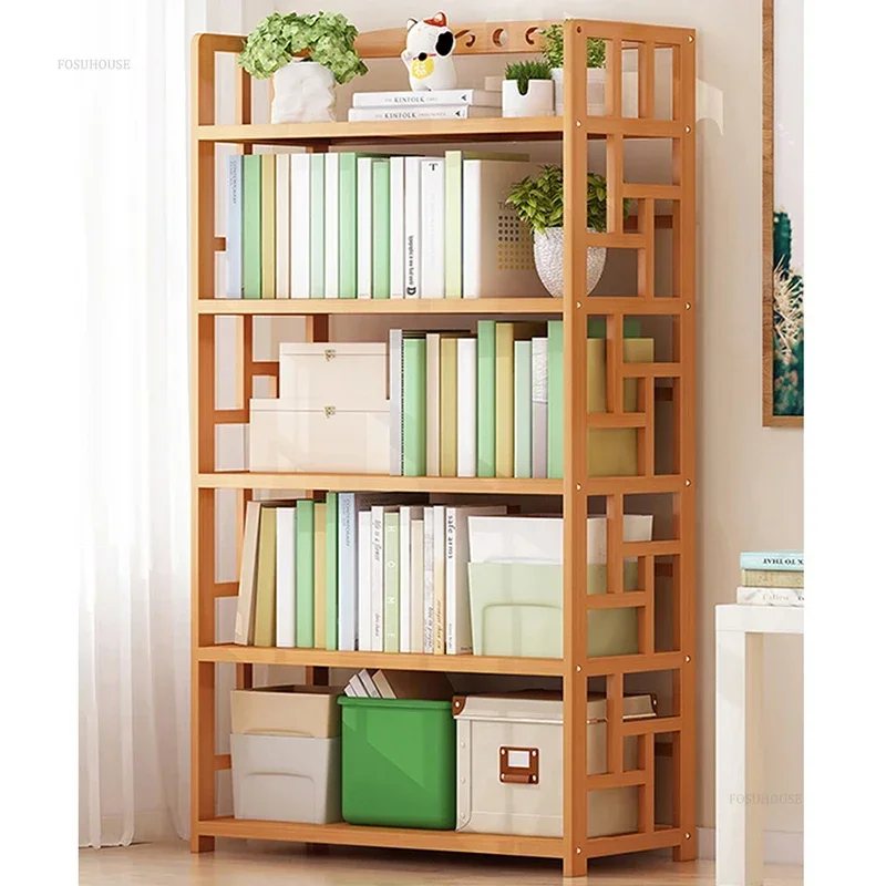 Chinese Creative Bookcases for Bedroom Small Narrow-sided Floor-standing Bookcase Simple Bamboo Design Book Shelf for Entrance