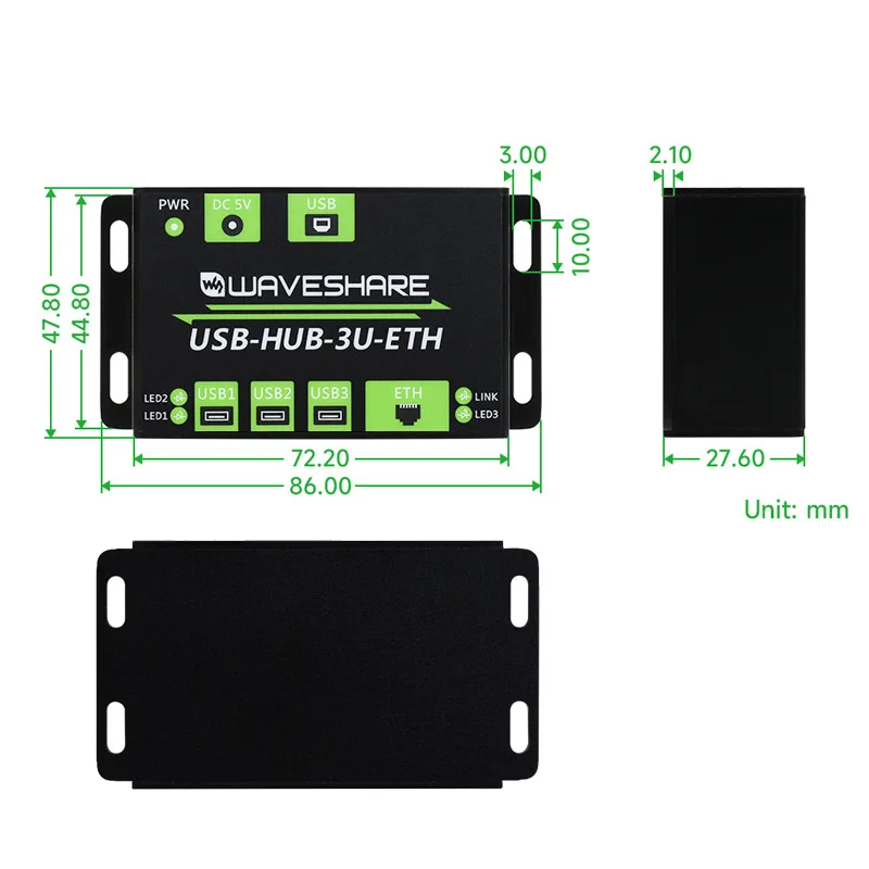 Industrial Grade Multifunctional USB HUB Extending 3 x USB Ports + 100M Ethernet Port Network ESD Over Current Protection