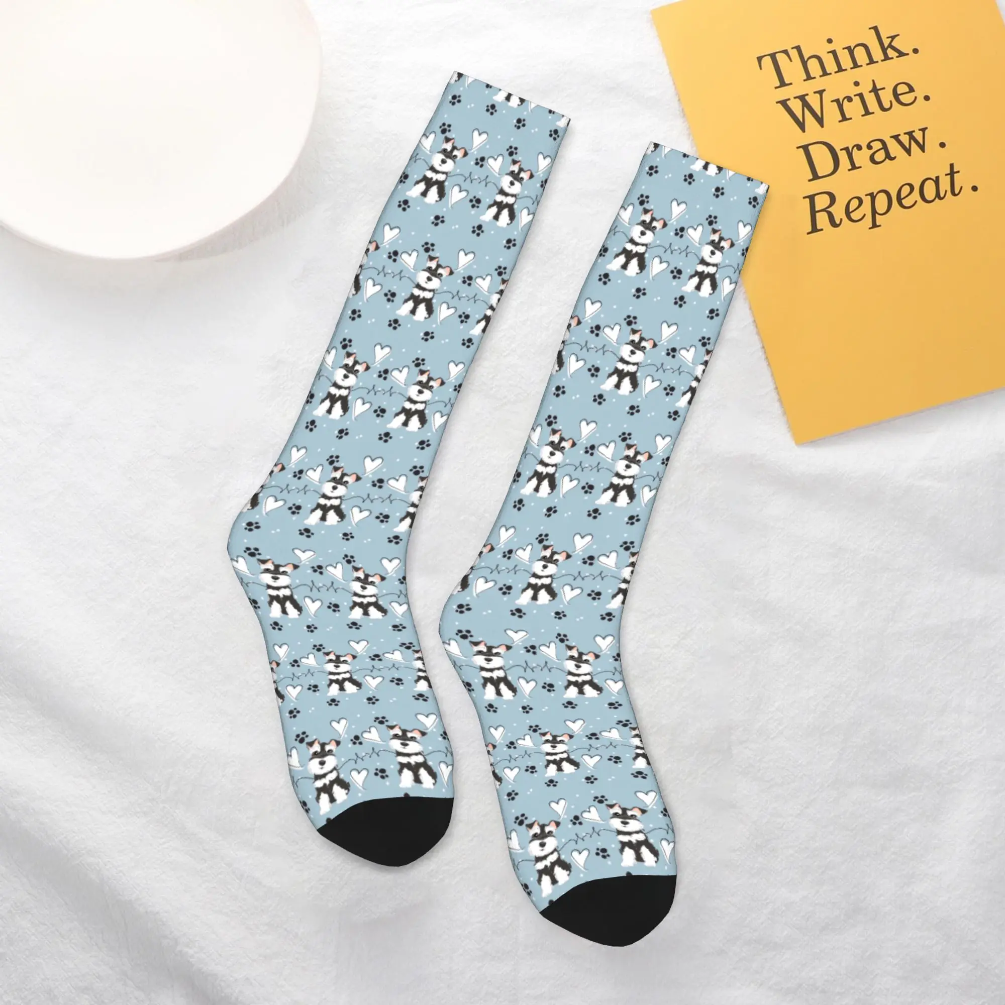 All Seasons Crew Stockings Love Black and White Miniature Schnauzer Socks Fashion Hip Hop Long Socks Accessories for Men Women