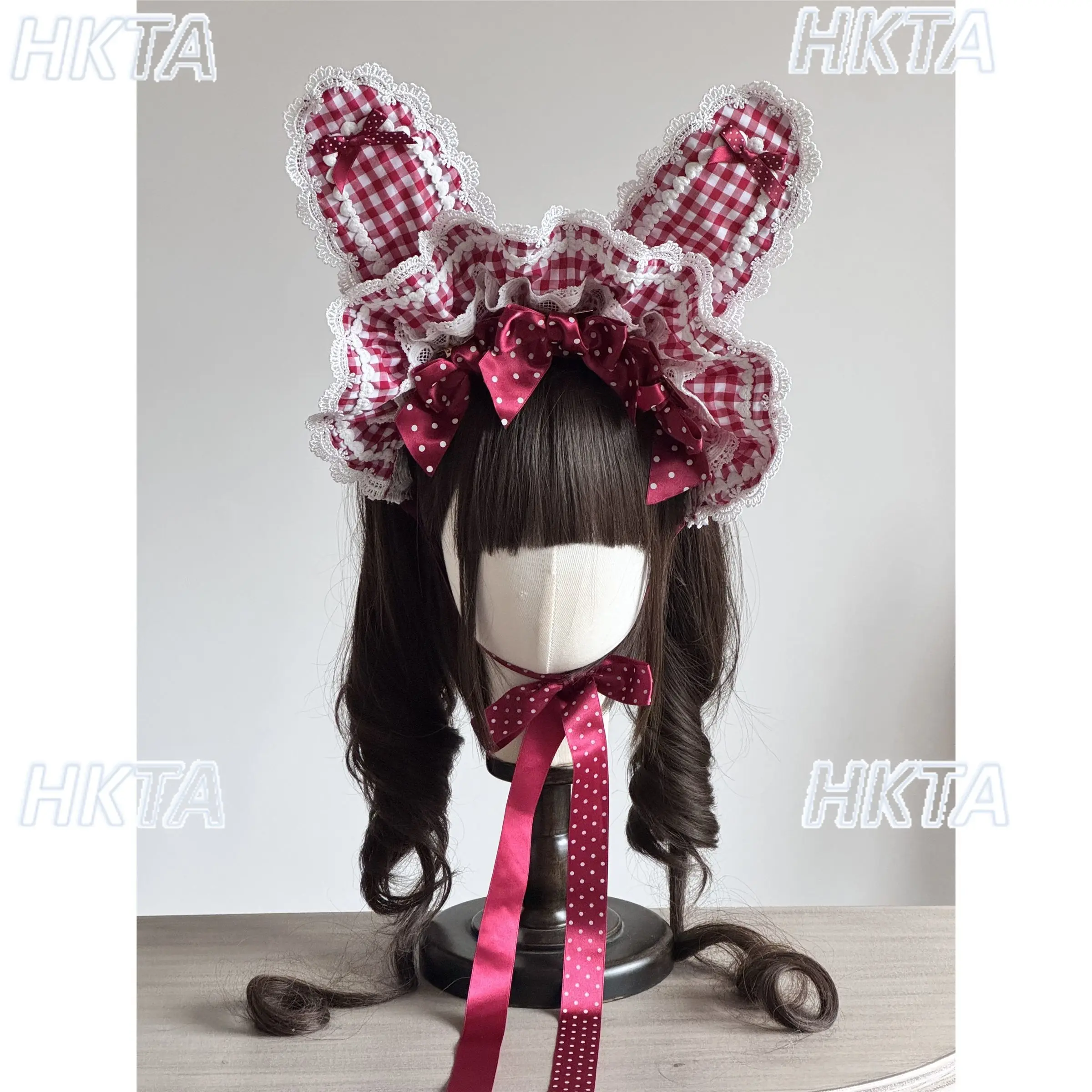 Japanese Autumn New Sweet Lolita Lace Polka Dot Bow Plaid Hairclips Headwear Bnt Kawaii Cute Edge Clips Hair Accessories Women