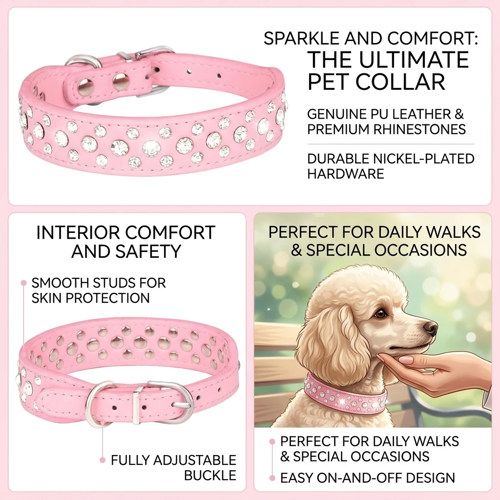 Strass-Hundehalsband für kleine Hunde, verstellbar, PU-Leder, glitzerndes Halsband, modisches Strass-Design, Haustiere, Geburtstagsgeschenk, Party-Zubehör