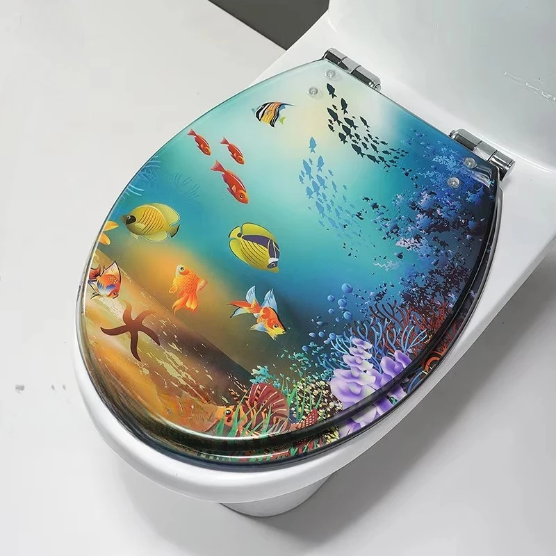 Resin Buffer Quick Removal Silent Toilet CoverDeep Sea Series Toilet Cover Thickened Old-fashioned Toilet Seat