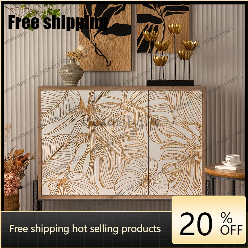 jj5 American rural entrance cabinet retro solid wood carving texture side cabinet