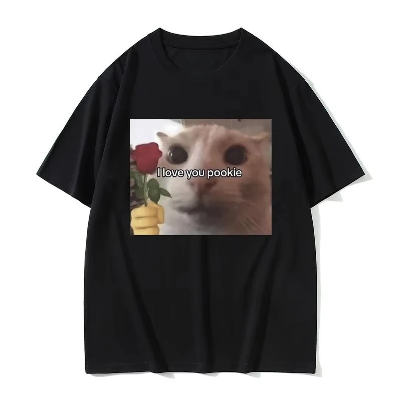 2026 Cotton Funny I Love You Pookie Cat Graphic Print T Shirts Men Women Cute Kwaii Joke Humor Meme T-shirts Mal