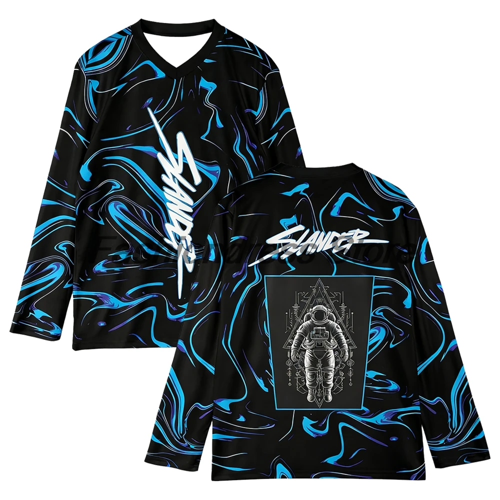 

Slander Spaceman Merch Hockey Jersey 2026 Music Festival V-Neck Long Sleeve Loose Top Shirts Women Men Sport T-shirt