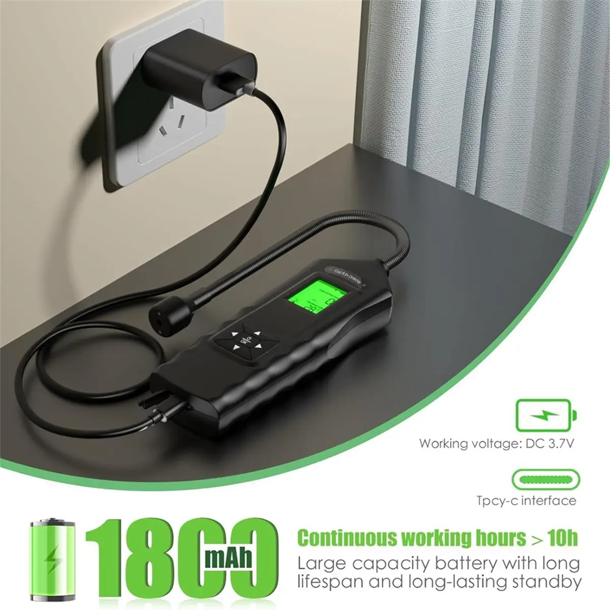 

(BABQ) Детектор горючих газов, перезаряжаемый, с гибким зондом 17 дюймов для обнаружения различных видов утечек газа