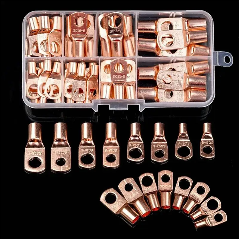 DT17 210pcs Wire Lug Connector Ring SC6-25 Copper Crimp Terminal Kit for Electrical Cable SC6-8-10-16-25