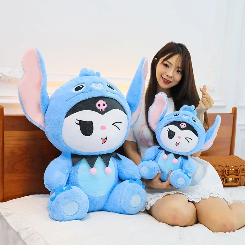 65cm Big Size Stitch Transformed Into Kuromi Anime Plush Stuffed Doll Cartoon Character Image Cute Room Decoration Pillow Gift