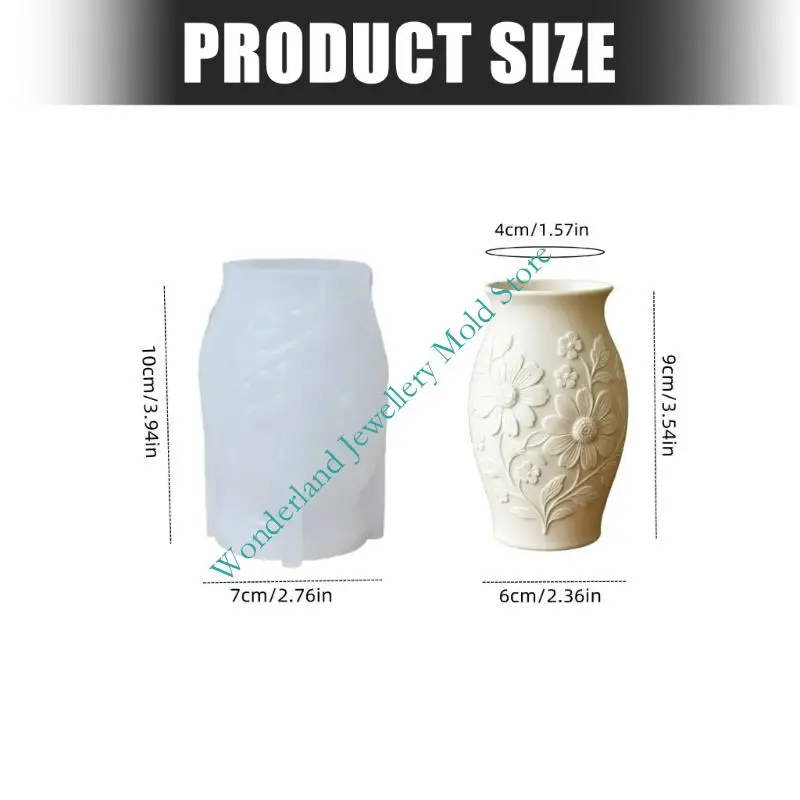 Silicone Vase Mold Embossed Flower Casting Mold for Resin Plaster Small Floral Vase Mold for DIY Home Craft Projects view 6