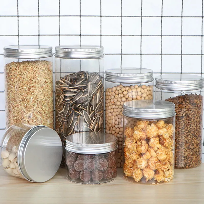 Wholesale 10/30/50pcs Empty Plastic Clear Cosmetic Jars PET Food Jar Makeup Container With Silver aluminum lid Seal Food Cans