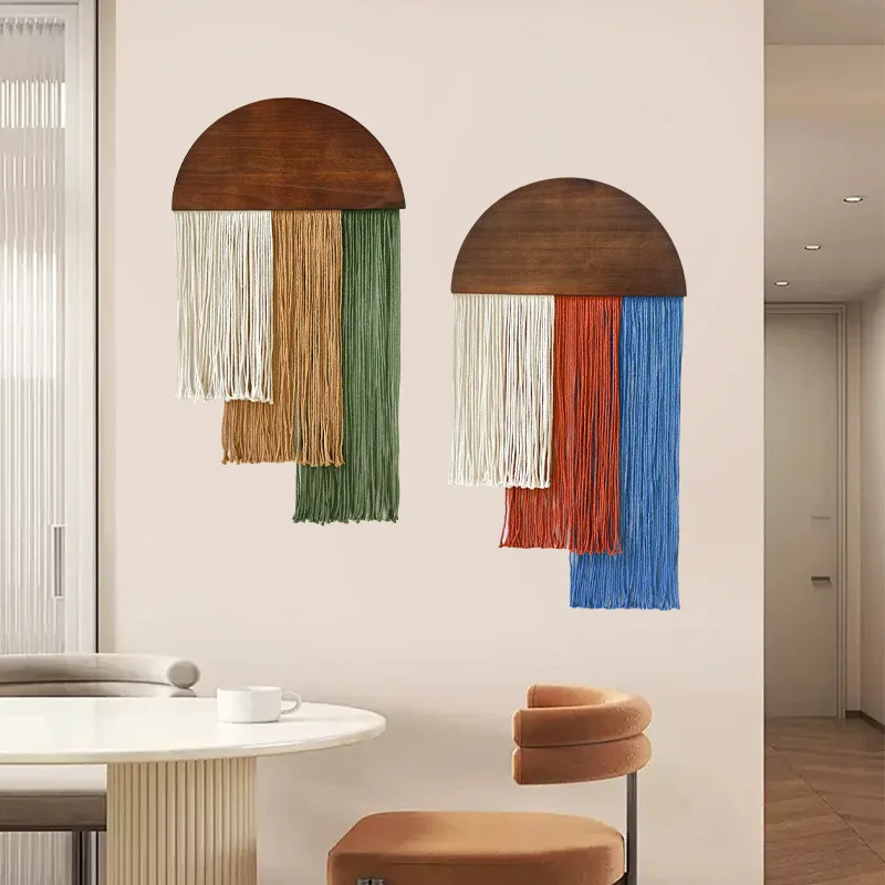Semi-circular Wooden Tassel Tapestry Three-color Stepped Tassel Wall Decoration Hotel Wall Decoration Nordic Style Wall Hanging