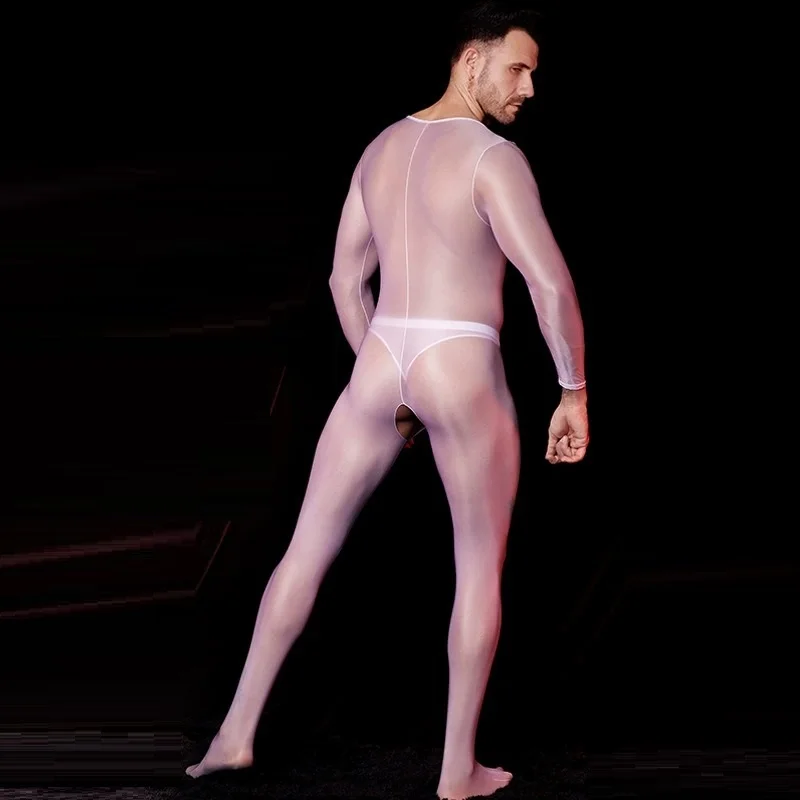 Men's Long sleeves Onesies Open Crotch Ultrathin bodysuit high Elastic Tights Fitness Shapping Leotard Sexy Breathable Jumpsuit