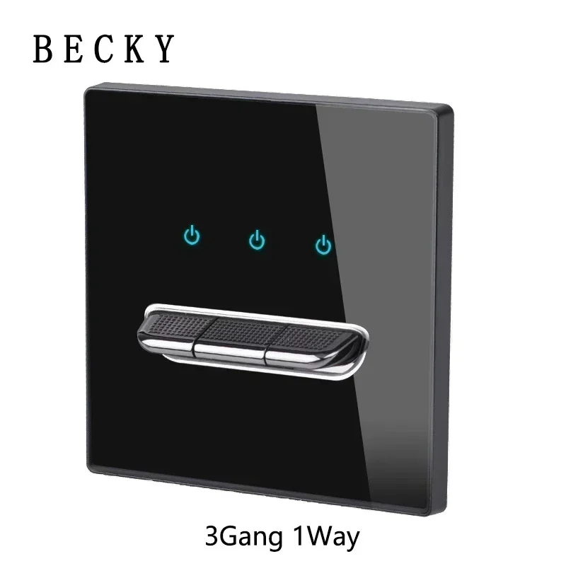 Black Tempered Glass Wall Switch Panel Led European 16a Socket Retro Toggle Light Switch Eu Uk Standard 2usb Socket 1Gang-4gang image 3