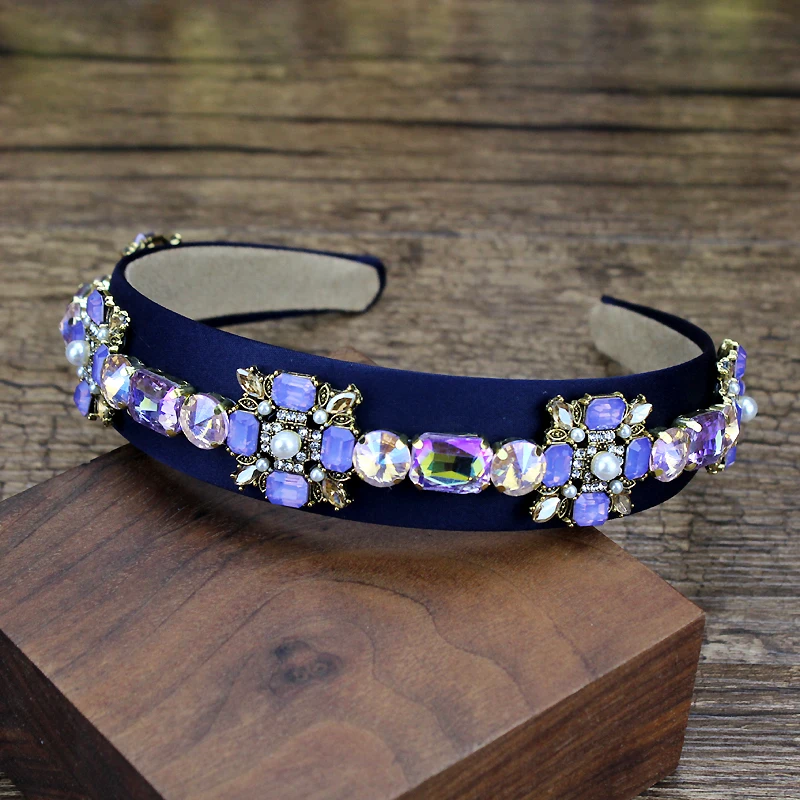 Luxury AB Purple Crystal Opal Headband Rhinestone Diamante Handmade Hairband For Wedding Women Hair Accessories