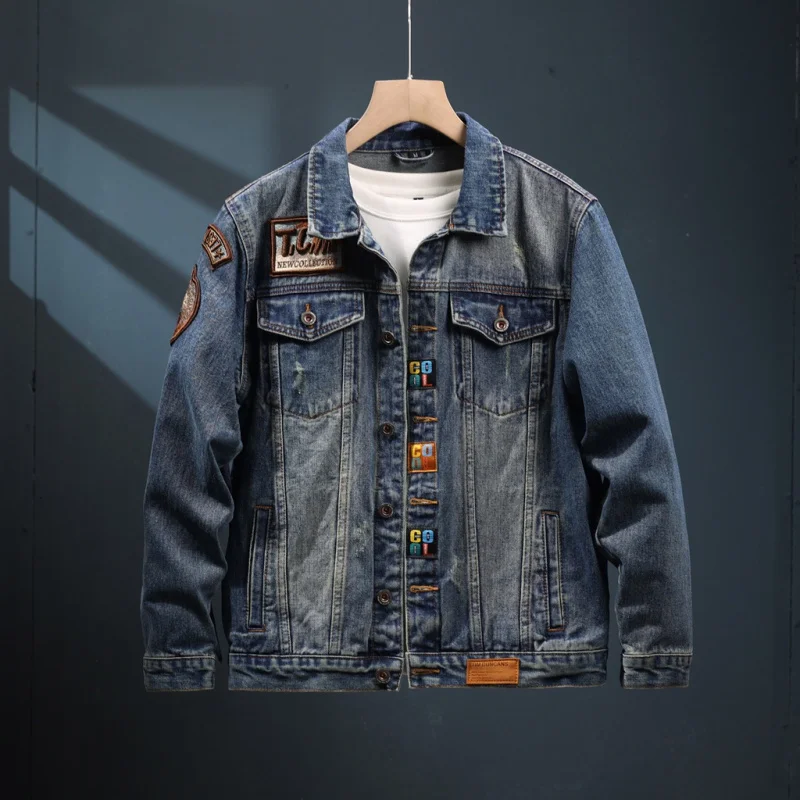 High-End Denim Coat for Men Autumn and Winter Fashion Brand Fashionable Embroidered Washed All-Matching Outer Wear Casual Jacket