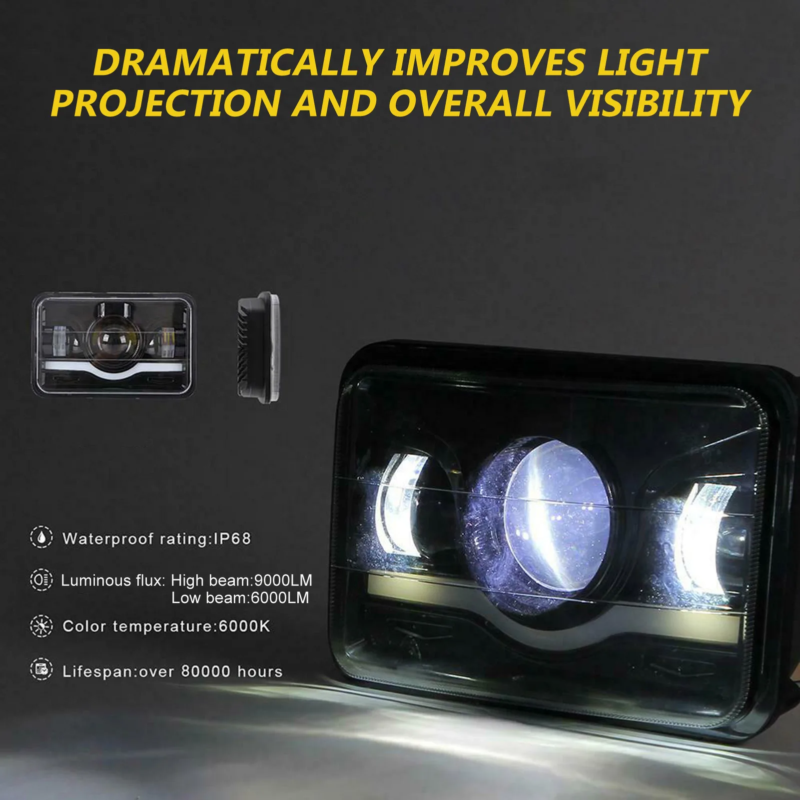 4 Stuks 4X6In Hi/Lo Beam Led Koplampen Waterdicht Ip68 Heldere Koplampen Voor Chevy C10 C20 C30 Camaro Ei C5500-Kodiak