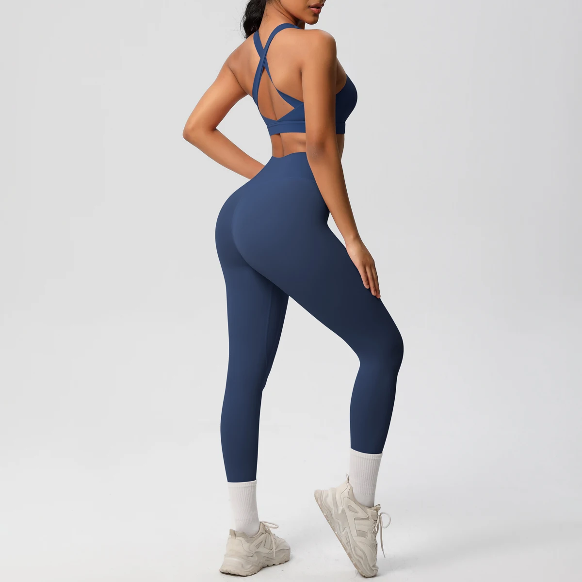 Women 2pcs Patchwork Sport Yoga Suit Training Sleeveless Sport Gym Tops  Tummy Control Slimming Booty Leggings Yoga Suit Sports image 5