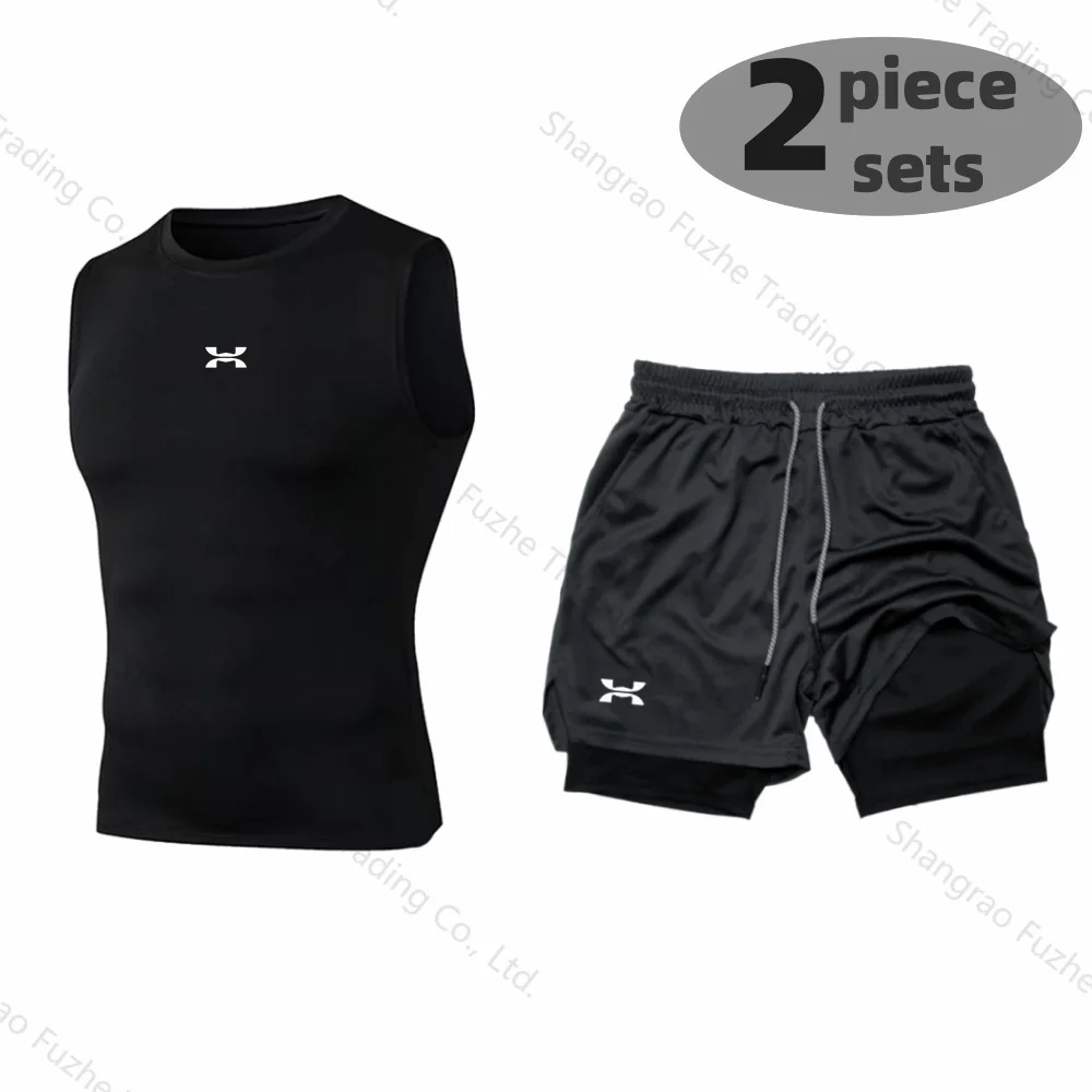 Sports Boxing Sets Basic Sleeveless Shirt+2-in-1 Shorts Sets Gym Compression Quick Drying Training Workout Stretch Skinny Sets