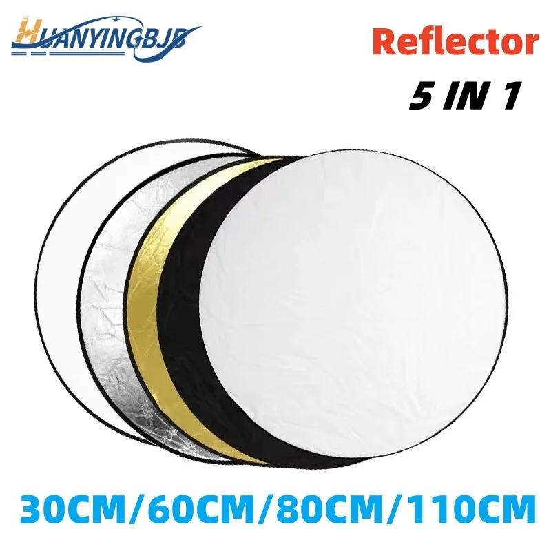 HUANYINGBJB Portable 5 in 1 Photography Reflector Round Collapsible Photo Studio Light Diffuser Multi Color Outdoor 60/80/110CM