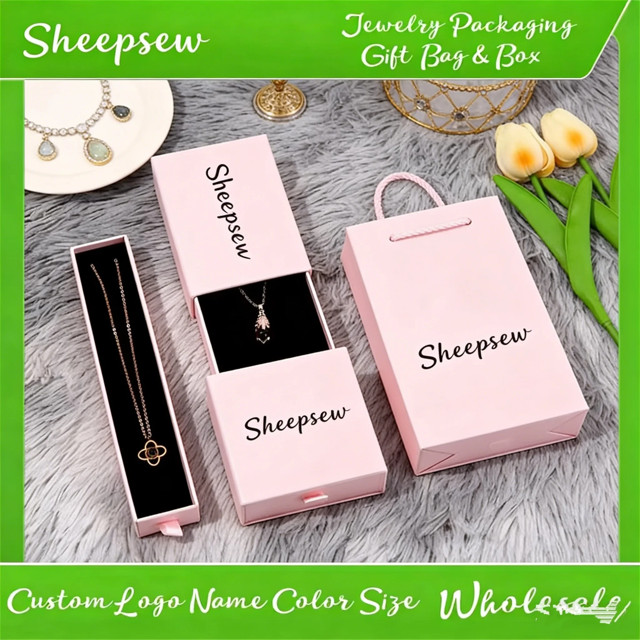 5*5*3.5 Pink Drawer Box Jewelry Kraft Paper Packaging Boxes DIY Custom Logo Greeting Card Necklace Bracelet Rings Gift Dust Case