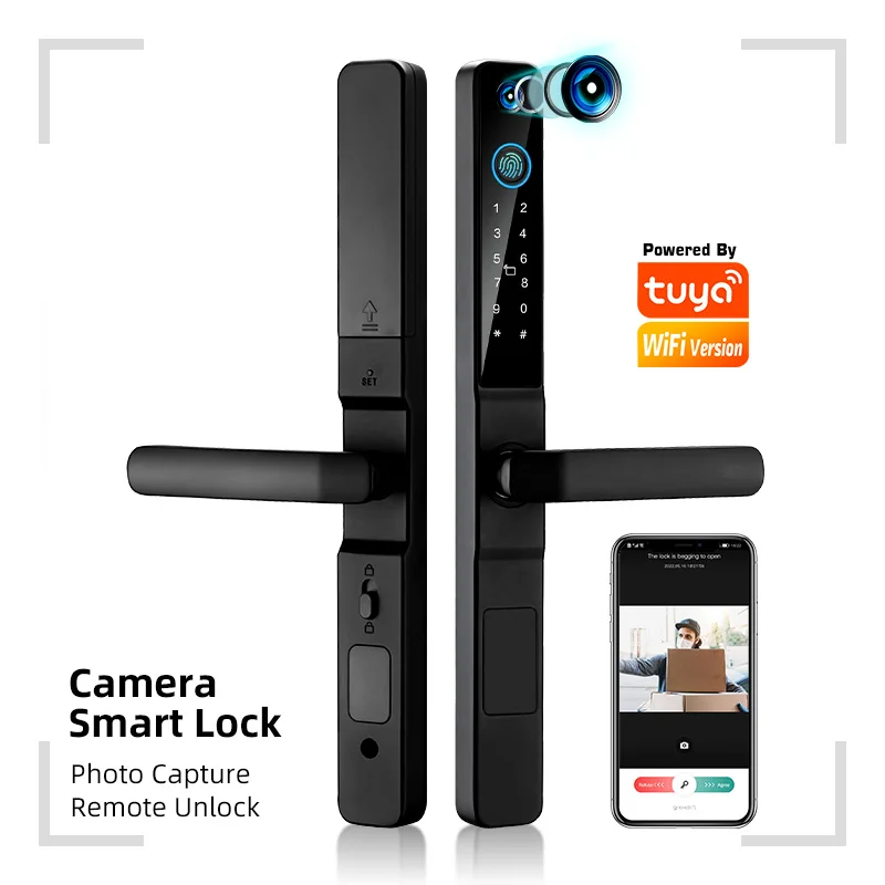 Camera TUYA APP Fingerprint RFID Card Password Keyless Electronic Smart Door Lock Aluminum/Glass/PVC/Wooden Door Smart Life