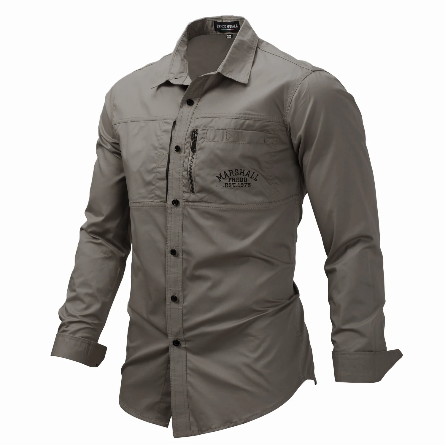 

Fredd Marshall 2023 Fashion Military Shirt Long Sleeve Multi-pocket Casual Shirts Brand Clothes Army Green Camisa Masculina 117