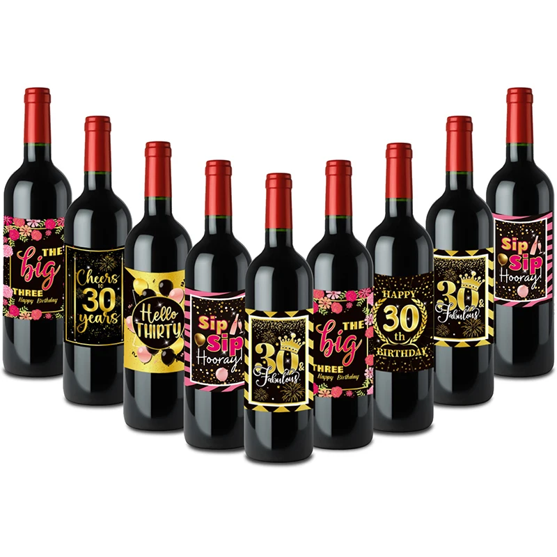 6Pcs 30th 40th 50th 60th Birthday Wine Bottle Labels Milestone Gifts Cheers to 50 Years Pink Black Gold Birthday Party Supplies