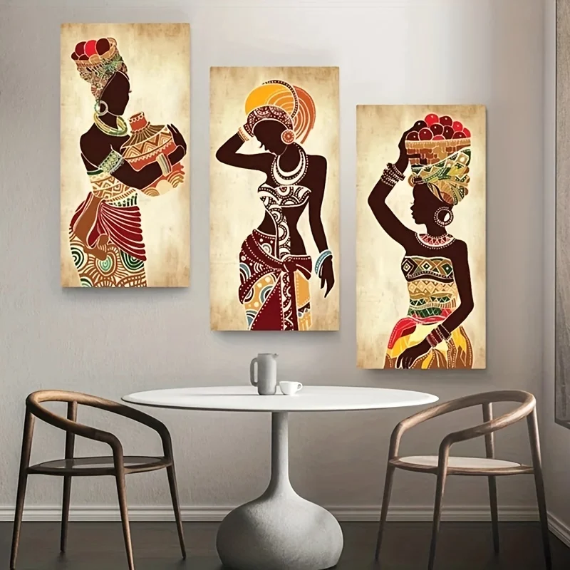 3 Stuks Etnische Afrikaanse Zwarte Vrouw Canvas Schilderij Vintage Muur Kunst Figuur Prints Voor Woonkamer Kamer Muur Decoratieve Foto 'S - afbeelding 2