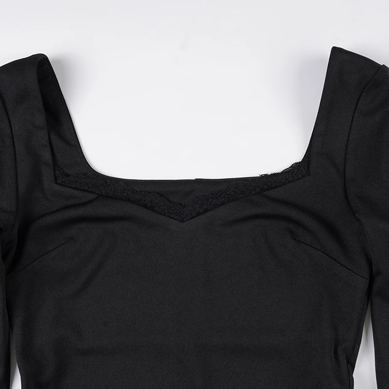 เดรสยาวทรงเข้ารูป แต่งลูกไม้ ดีไซน์หรูหรา คอเหลี่ยม แขนยาวทรงบาน สำหรับผู้หญิง ฤดูใบไม้ผลิ ฤดูใบไม้ร่วง ปี 2025