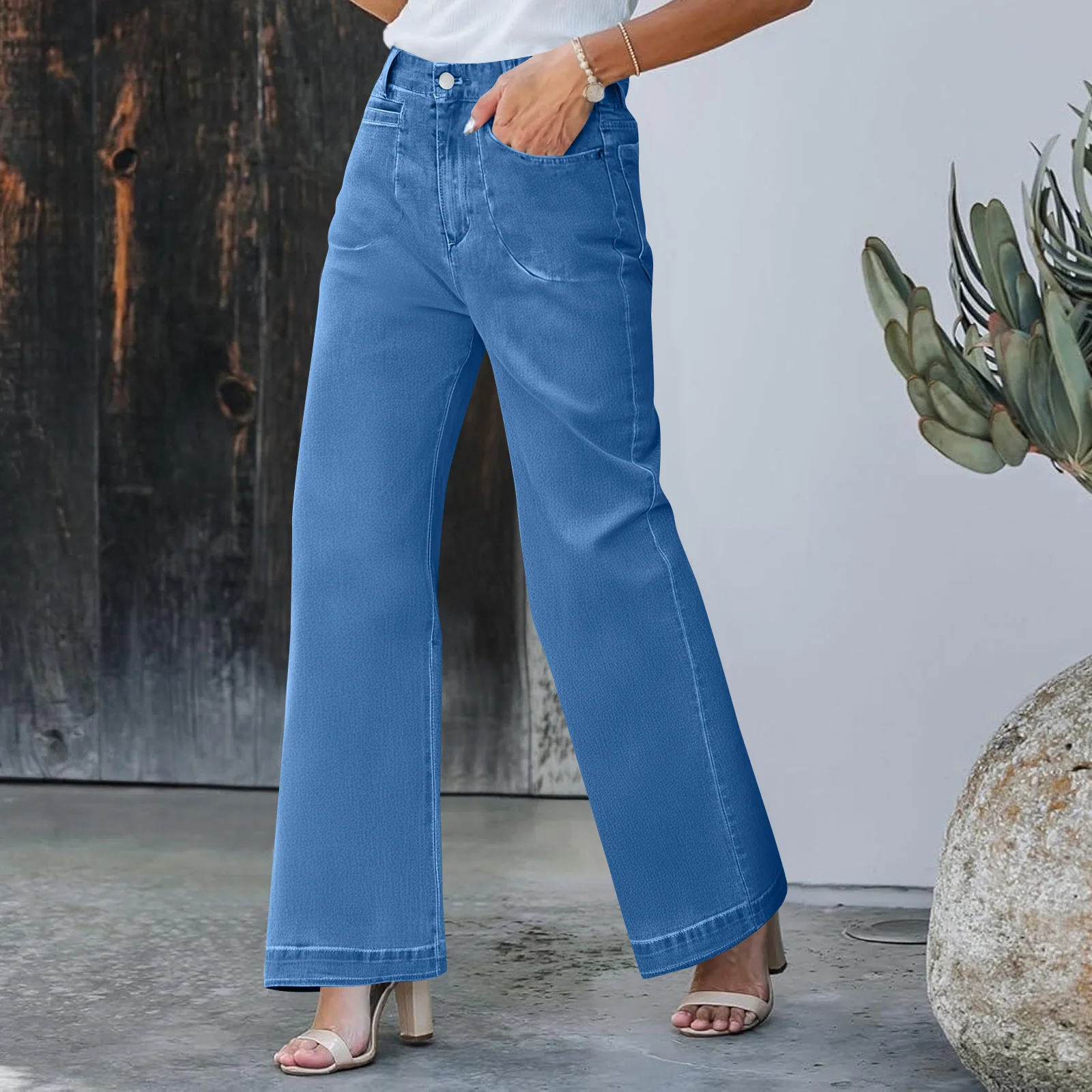 

Women's Wide Leg Jeans Autumn Casual Straight Denim Pants With Pockets Daily Fashion All-Match Simple Basic Loose Jean Pants
