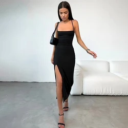 Women's Split Dresses New Summer Sexy Sleeveless Backless Bandage Slim Dress Casual Streetwear Fashion Club Party Elegant Dress