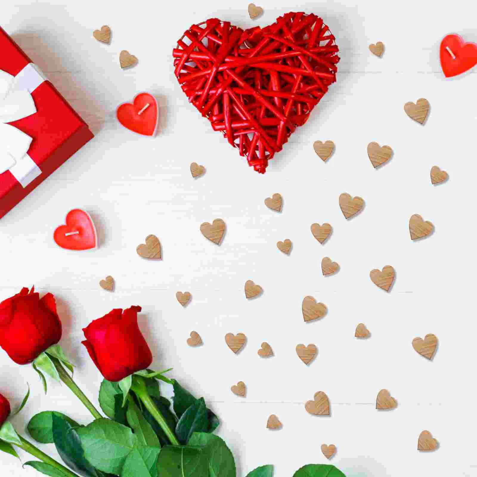 100 Pcs Heart Shaped Wood Patch Ornaments Decoration Hearts for Crafts Valentine Bulk Natural Slices